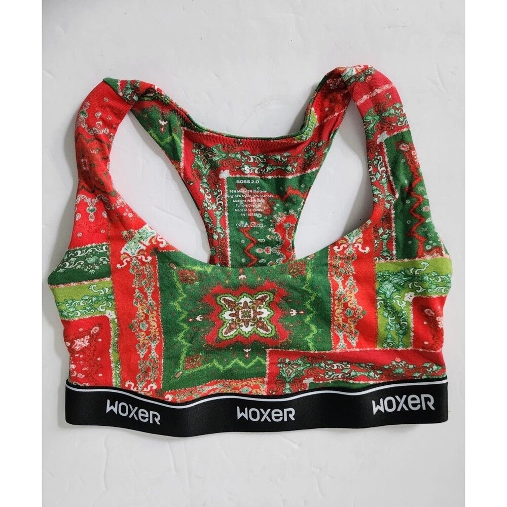 New Woxer Women's Supportive Lounge Bra Top Boss 2.0 Bra Paisley Small Red Green